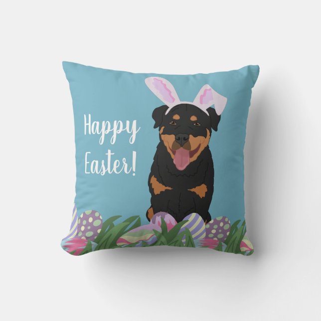 Rottweiler Easter Bunny  Cushion (Front)