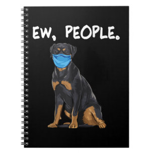 rottweiler ew people dog wearing face mask notebook