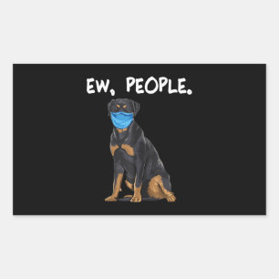 rottweiler ew people dog wearing face mask rectangular sticker