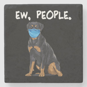 rottweiler ew people dog wearing face mask stone coaster
