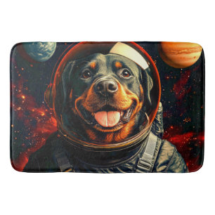 Rottweiler Explores Bath Mat