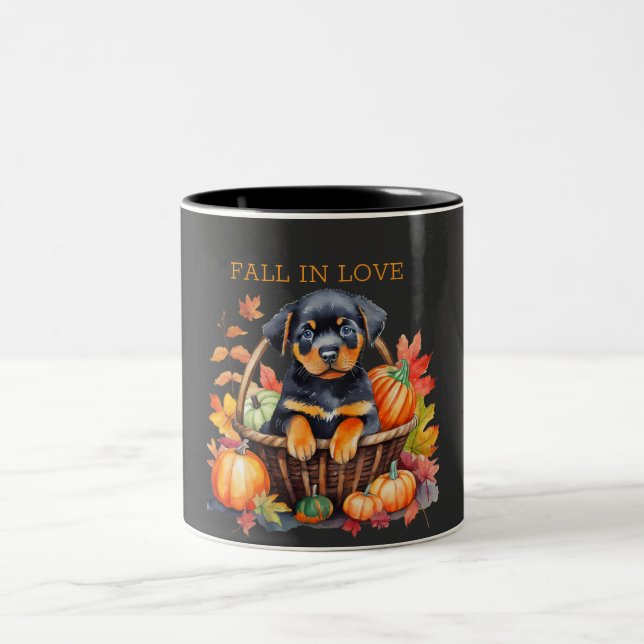 Rottweiler Fall In Love Two-Tone Coffee Mug (Center)