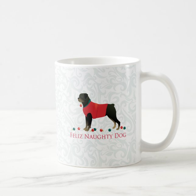 Rottweiler Feliz Naughty Dog Christmas Design Coffee Mug (Right)