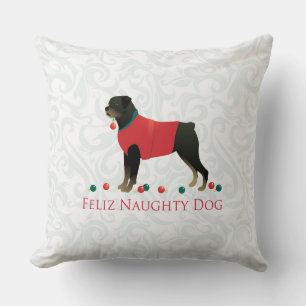 Rottweiler Feliz Naughty Dog Christmas Design Cushion