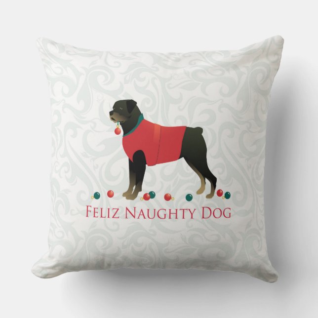 Rottweiler Feliz Naughty Dog Christmas Design Cushion (Front)