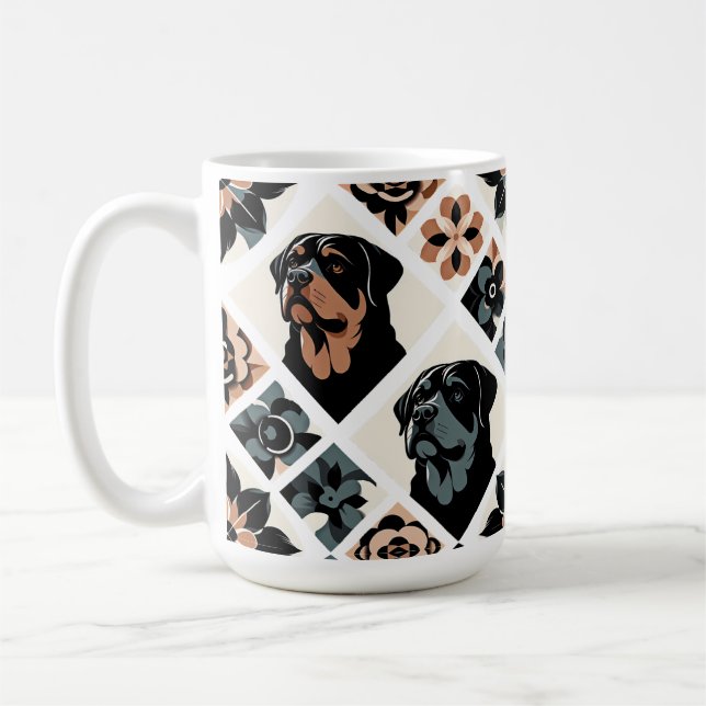 Rottweiler Floral Geometric Pattern Coffee Mug (Left)