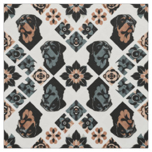 Rottweiler Floral Geometric Pattern Fabric