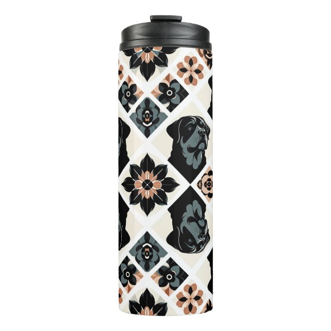 Rottweiler Floral Geometric Pattern Thermal Tumbler (Front)