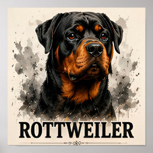 Rottweiler Guardian Dog Portrait Premium Artwork Poster