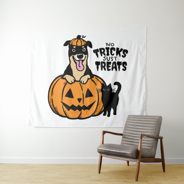 Rottweiler Halloween No Tricks Just Treats Party Tapestry (In Situ (Horizontal))