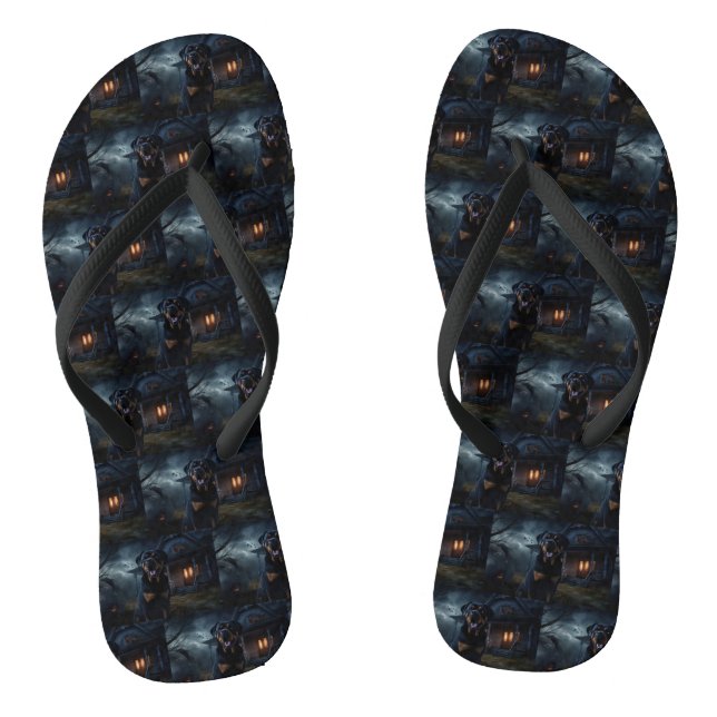 Rottweiler Halloween Scary  Thongs (Footbed)