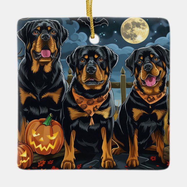 Rottweiler Halloween Spooky Ceramic Ornament (Front)