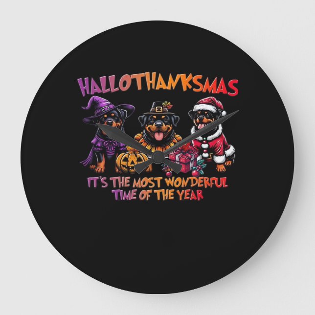Rottweiler Halloween Thanksgiving Christmas Classi Large Clock (Front)