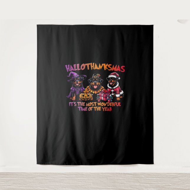 Rottweiler Halloween Thanksgiving Christmas Classi Tapestry (Front)