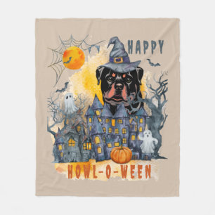 Rottweiler Happy Howl-o-ween Ghost Houses Funny Fleece Blanket