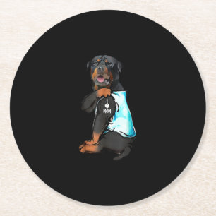Rottweiler I Love Mum Tattoo Round Paper Coaster