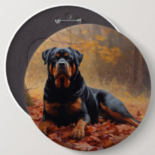 Rottweiler in Autumn Leaves Fall Inspire 6 Cm Round Badge