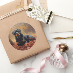 Rottweiler in Autumn Leaves Fall Inspire Classic Round Sticker