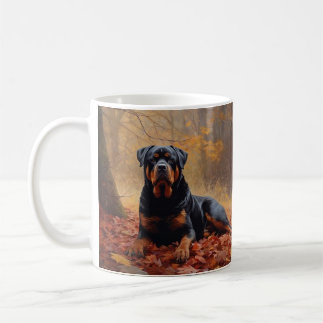 Rottweiler in Autumn Leaves Fall Inspire Coffee Mug (Left)