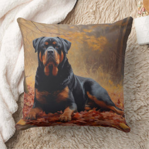 Rottweiler in Autumn Leaves Fall Inspire Cushion