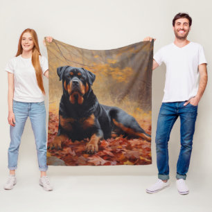 Rottweiler in Autumn Leaves Fall Inspire Fleece Blanket