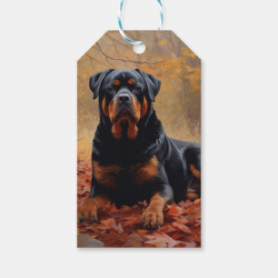 Rottweiler in Autumn Leaves Fall Inspire Gift Tags