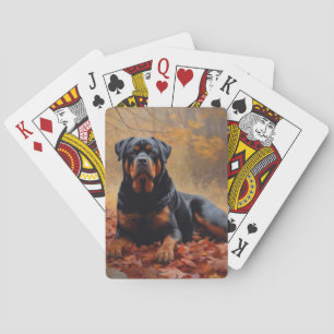Rottweiler in Autumn Leaves Fall Inspire Playing Cards