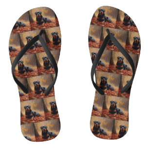 Rottweiler in Autumn Leaves Fall Inspire Thongs