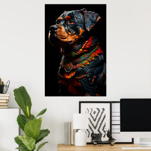 Rottweiler in Warrior Ceremonial Attire Poster