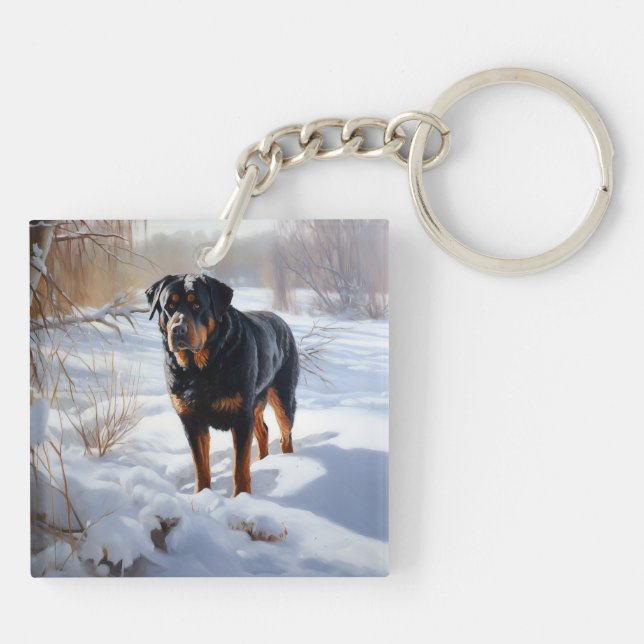 Rottweiler Let It Snow Christmas Key Ring (Back)