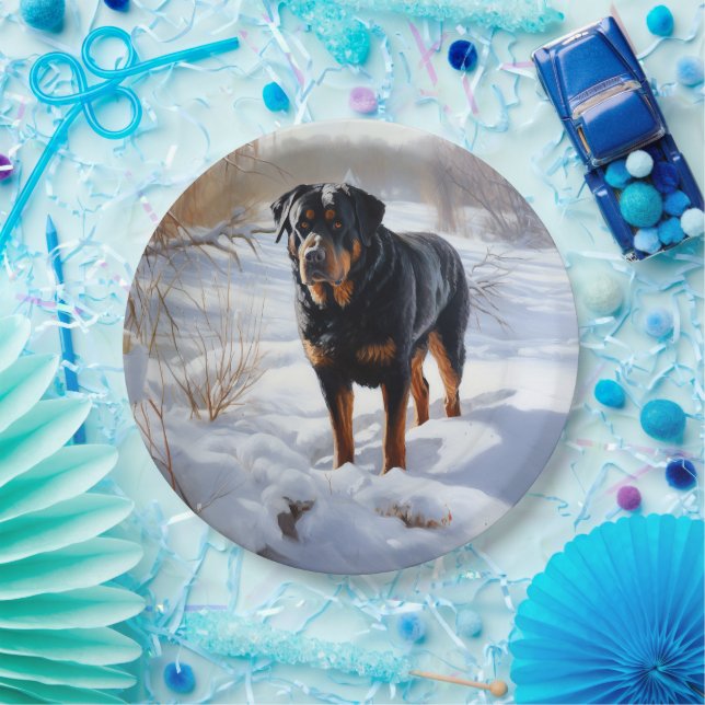 Rottweiler Let It Snow Christmas Paper Plate (Party)