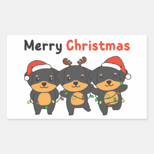 Rottweiler Merry Christmas Cute Dogs Holiday Rectangular Sticker