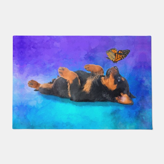 Rottweiler  - Metzgerhund Puppy with butterfly Doormat (Front)
