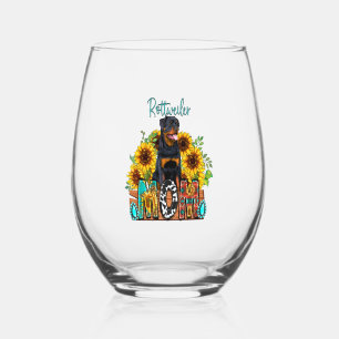 Rottweiler MOM Stemless Wine Glass