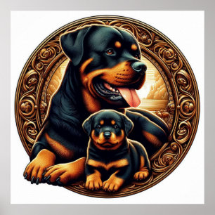 Rottweiler Mum and Puppy 04 5000X Poster