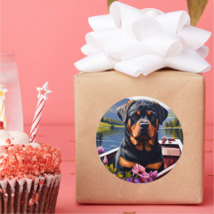 Rottweiler on a Paddle: A Scenic Adventure Classic Round Sticker
