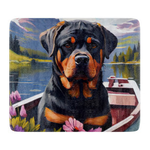 Rottweiler on a Paddle: A Scenic Adventure Cutting Board