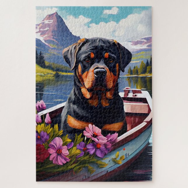 Rottweiler on a Paddle: A Scenic Adventure Jigsaw Puzzle (Vertical)