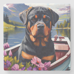 Rottweiler on a Paddle: A Scenic Adventure Stone Coaster