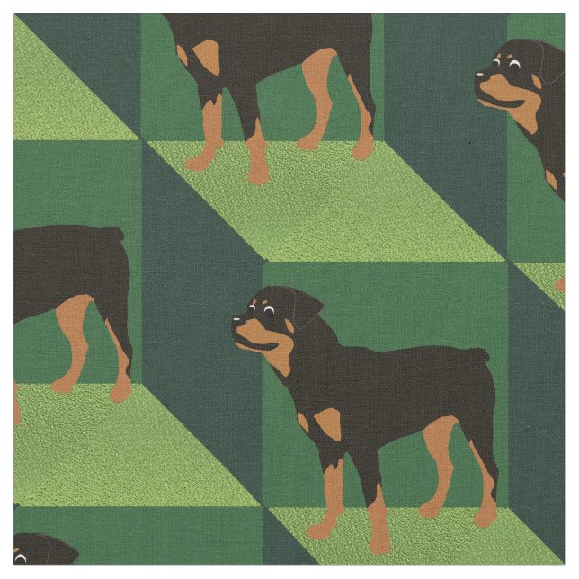 Rottweiler on Green Cubes Fabric (Close Up)