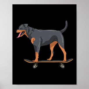 Rottweiler On Skateboard Cute Skater Dog Puppy Lov Poster
