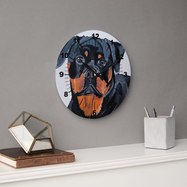Rottweiler Painting by Alfred Fox Large Clock (Office)