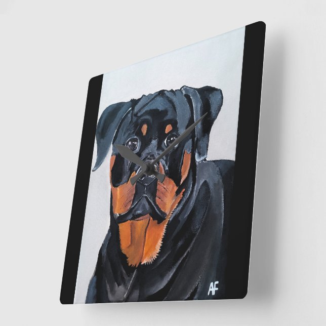 Rottweiler Painting by Alfred Fox Square Wall Clock (Angle)