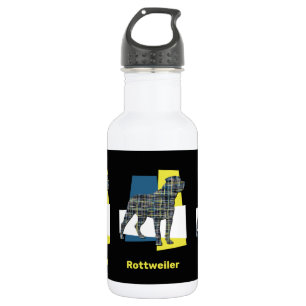 Rottweiler Pet Dog Silhouette Yellow & Blue Grid 532 Ml Water Bottle