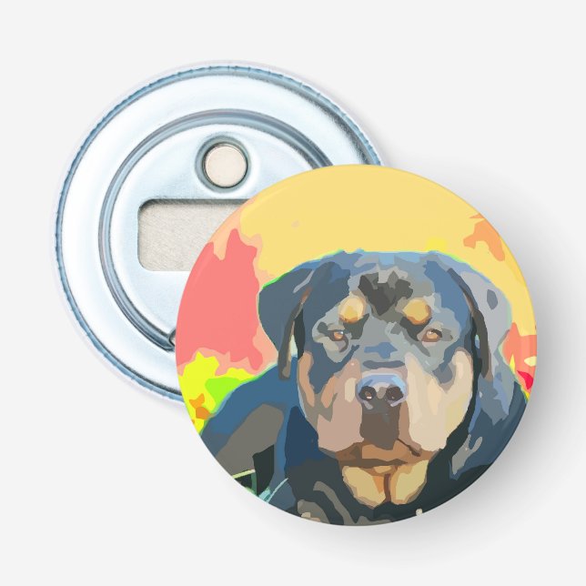 Rottweiler Portrait Digital Painting Bottle Opener (Front)