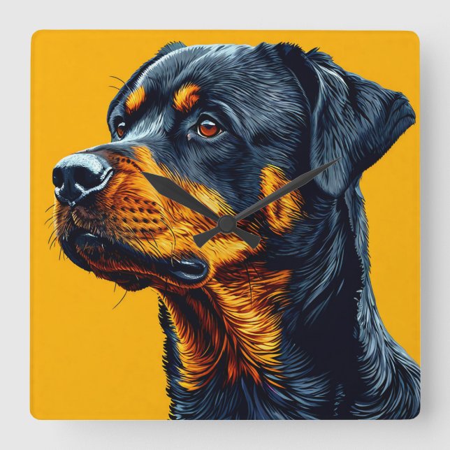 Rottweiler Portrait Square Wall Clock (Front)