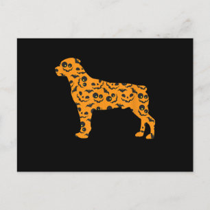 Rottweiler Pumpkin BatShaped Funny Scary Halloween Announcement Postcard