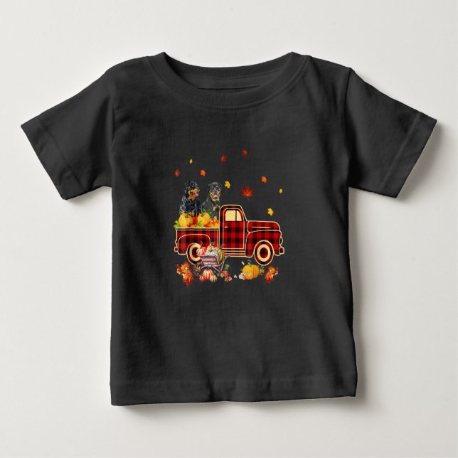 Rottweiler Pumpkin Truck Fall Leaf Thanksgiving Baby T-Shirt (Front)
