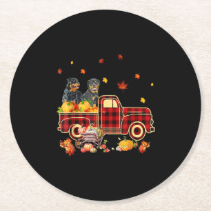 Rottweiler Pumpkin Truck Fall Leaf Thanksgiving Round Paper Coaster