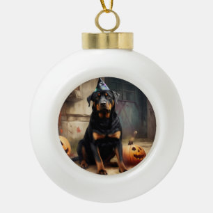 Rottweiler Pumpkins Halloween Scary  Ceramic Ball Christmas Ornament